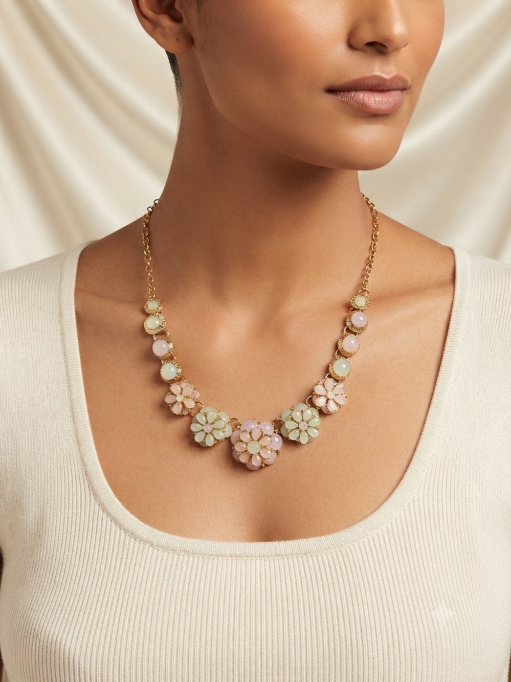 jcpenney Gold-Tone Floral Necklace with Pink and Mint Accents
